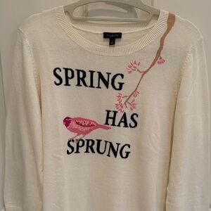 Talbots size medium cream w/pink and black  appliqué on front.